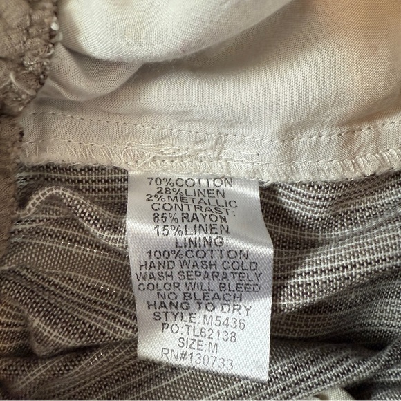 Umgee linen blend fringe medium striped brown women's shorts - Picture 7 of 10